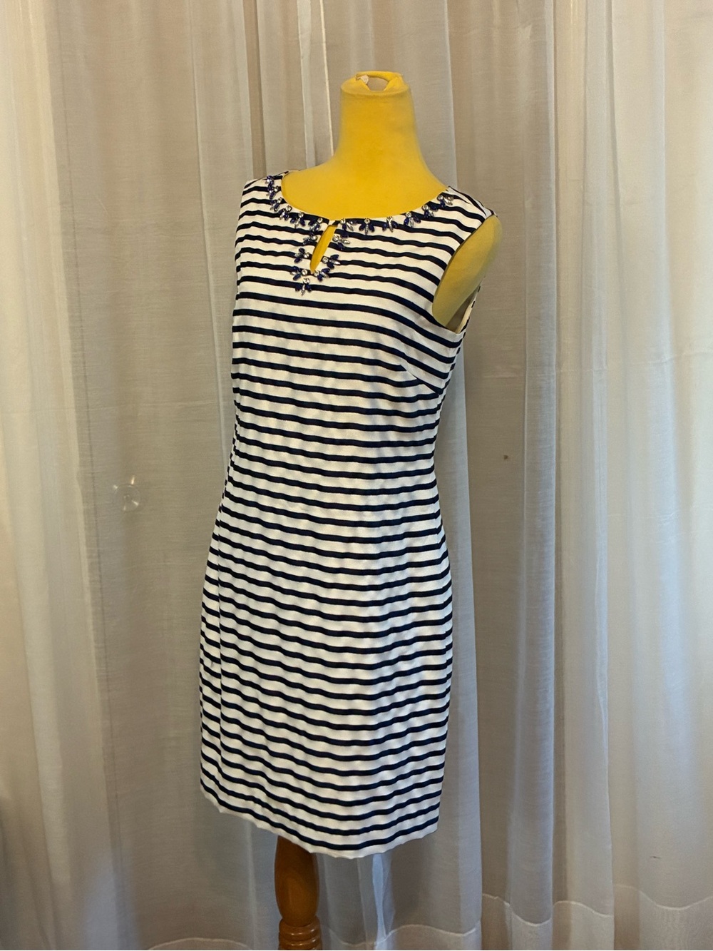 Ellen Tracy Blue And White Career Sheath Dress Sleeveless